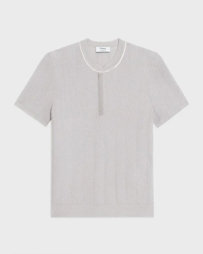 Women Theory Sweaters Cardigans Rib Knit ShortSleeve Henley Warm Silver