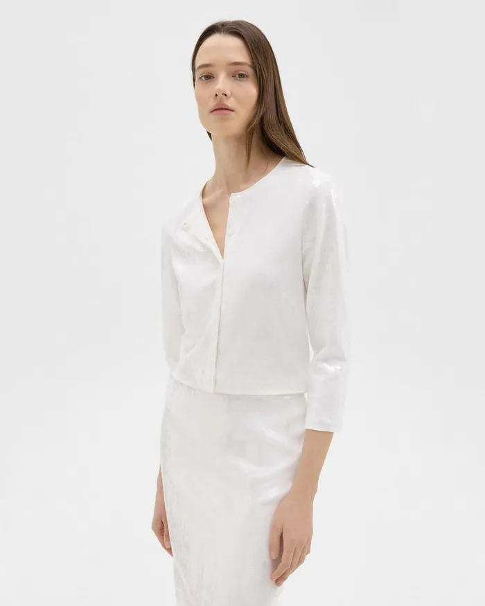 Women Theory Sweaters Cardigans Sequin Cardigan In Crepe Knit White