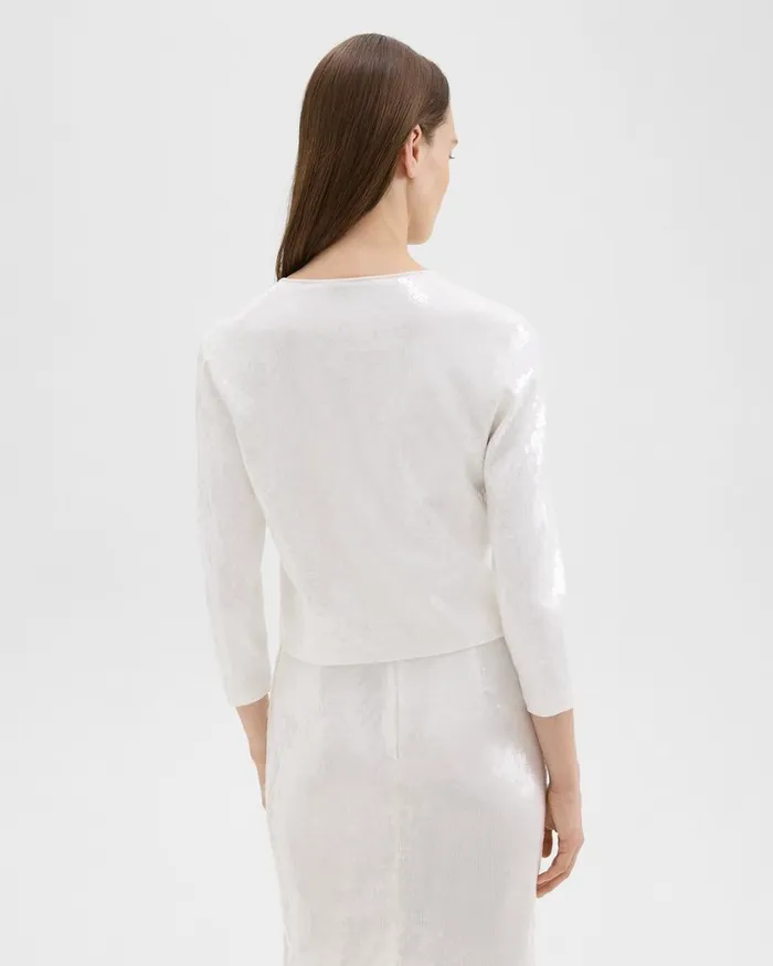 Women Theory Sweaters Cardigans Sequin Cardigan In Crepe Knit White