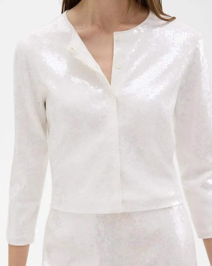 Women Theory Sweaters Cardigans Sequin Cardigan In Crepe Knit White