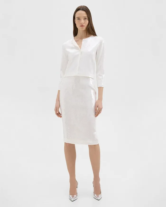Women Theory Sweaters Cardigans Sequin Cardigan In Crepe Knit White