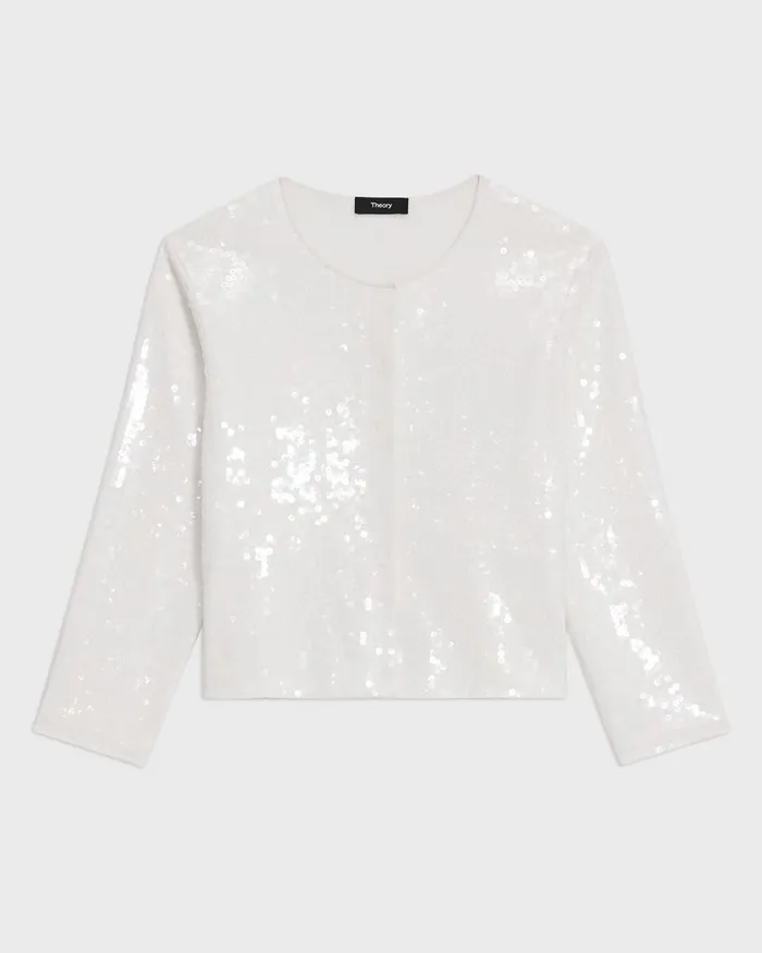 Women Theory Sweaters Cardigans Sequin Cardigan In Crepe Knit White