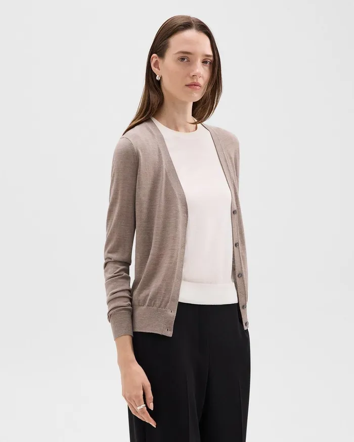 Women Theory Sweaters Cardigans VNeck Cardigan In Regal Wool Light Cinder