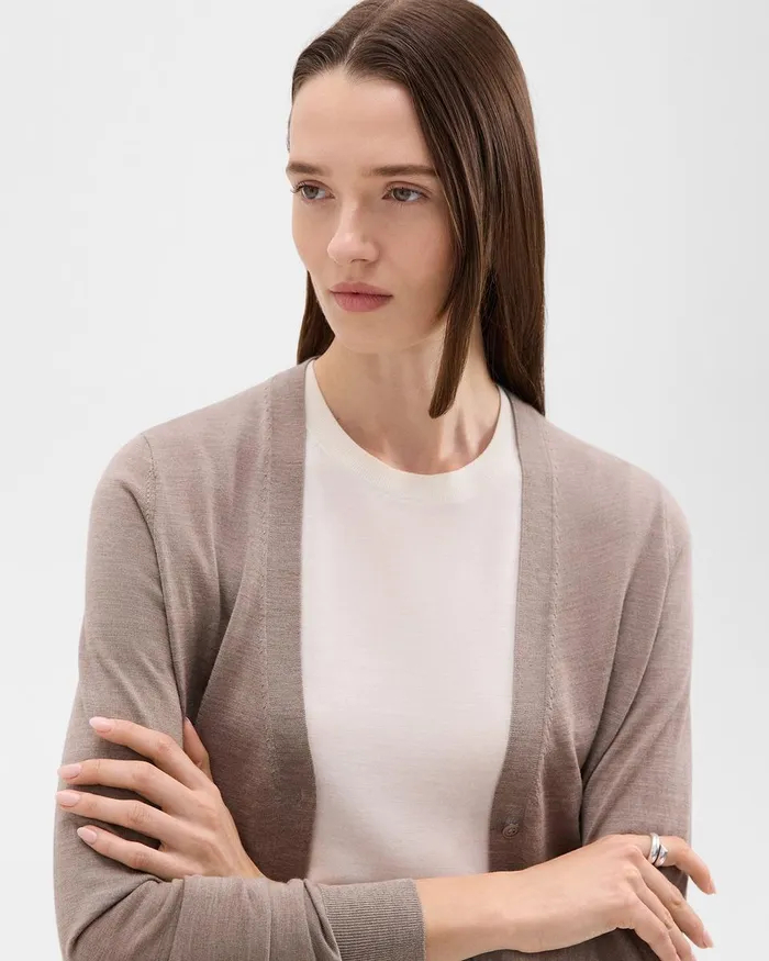 Women Theory Sweaters Cardigans VNeck Cardigan In Regal Wool Light Cinder