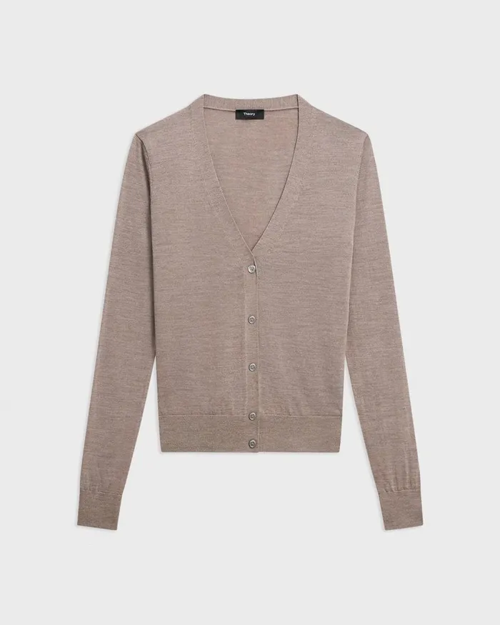 Women Theory Sweaters Cardigans VNeck Cardigan In Regal Wool Light Cinder