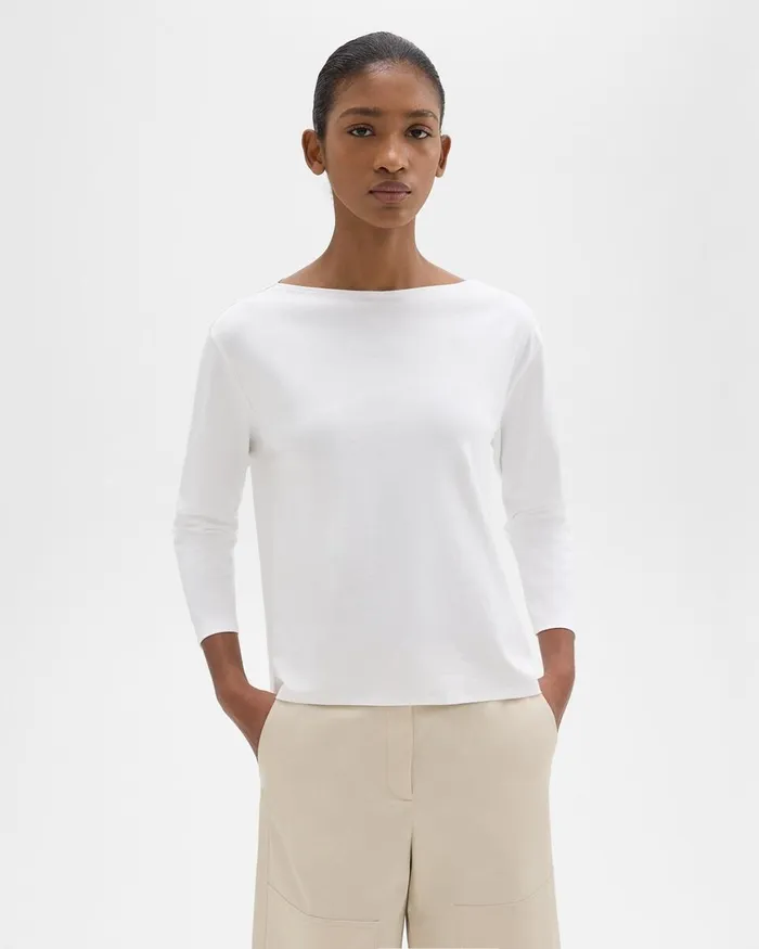 Women Theory TShirts Tank Tops Boat Neck Tee In Cotton Jersey White