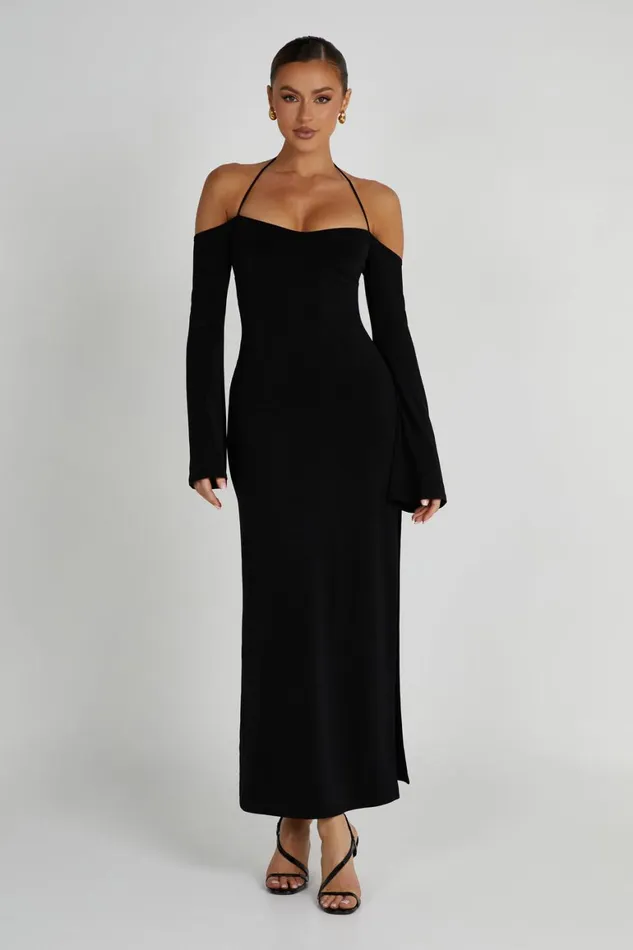 Women Tia Slinky Off Shoulder Maxi Dress 8211 Black Black Meshki Maxi Dresses