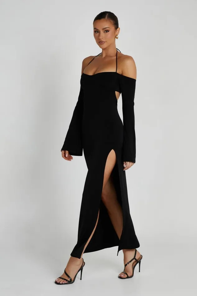 Women Tia Slinky Off Shoulder Maxi Dress 8211 Black Black Meshki Maxi Dresses