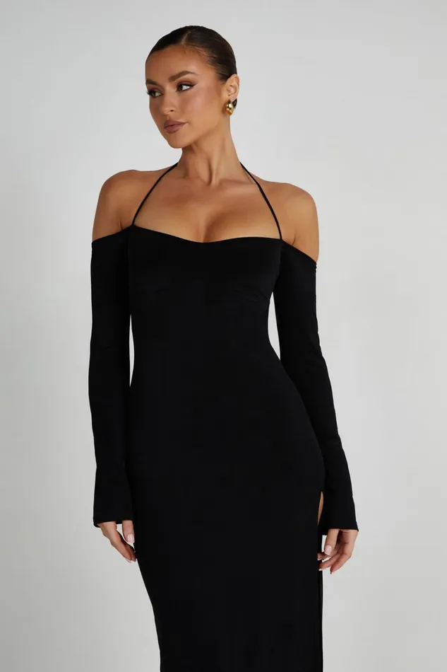Women Tia Slinky Off Shoulder Maxi Dress 8211 Black Black Meshki Maxi Dresses