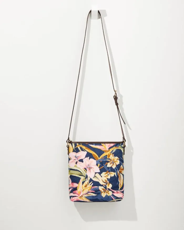 Women Tommy Bahama Handbags and Clutches Embroidered Crossbody Multi Floral Navy