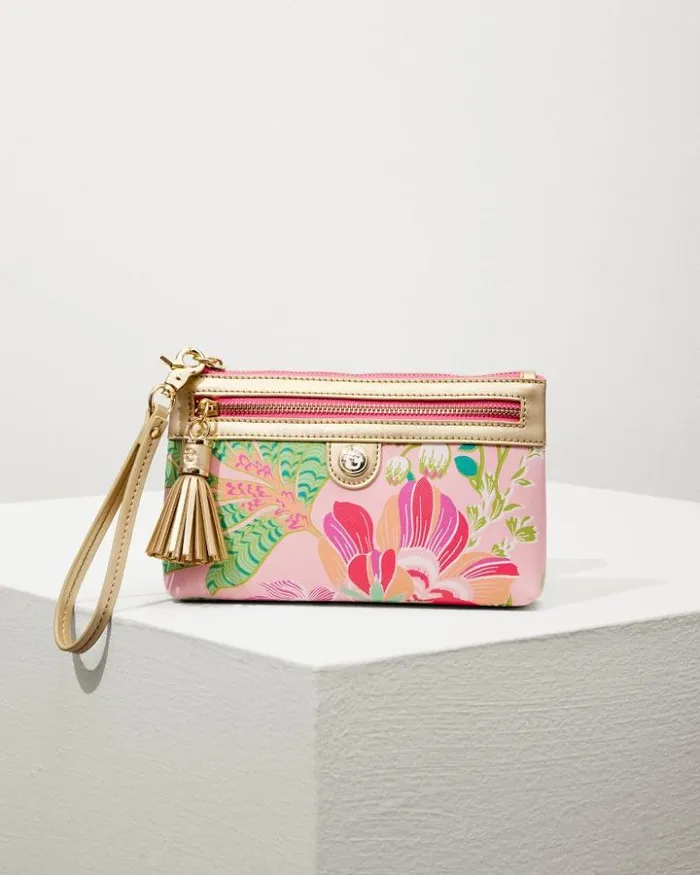 Women Tommy Bahama Handbags and Clutches Flamingo Pineapple Tassel Wristlet Pink Multi