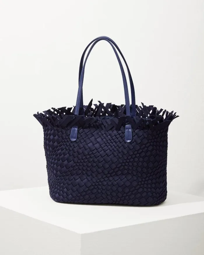 Women Tommy Bahama Handbags and Clutches Vulcan Fringe Top Large Tote and Wristlet Navy