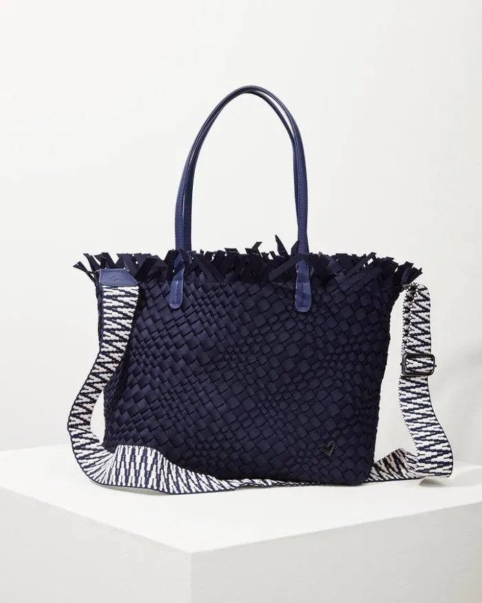 Women Tommy Bahama Handbags and Clutches Vulcan Fringe Top Large Tote and Wristlet Navy