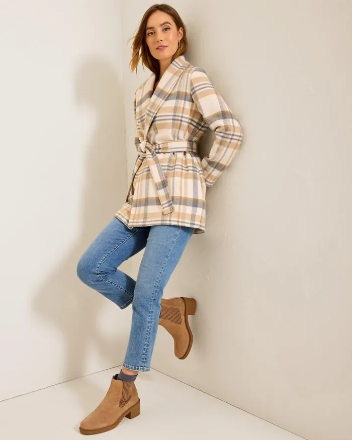Women Tommy Bahama Jackets Wooly Plaid Wrap Coat Neutral Women Tommy Bahama Jackets Wooly Plaid Wrap Coat Neutral