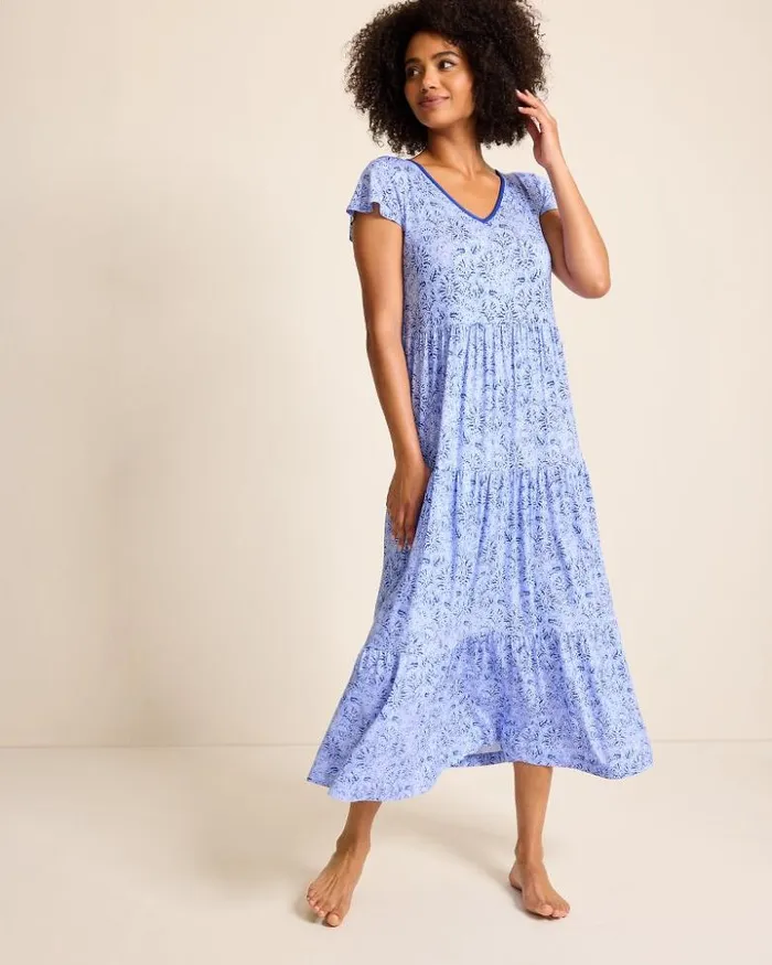 Women Tommy Bahama Sleepwear Jersey ShortSleeve Maxi Sleep Dress Periwinkle