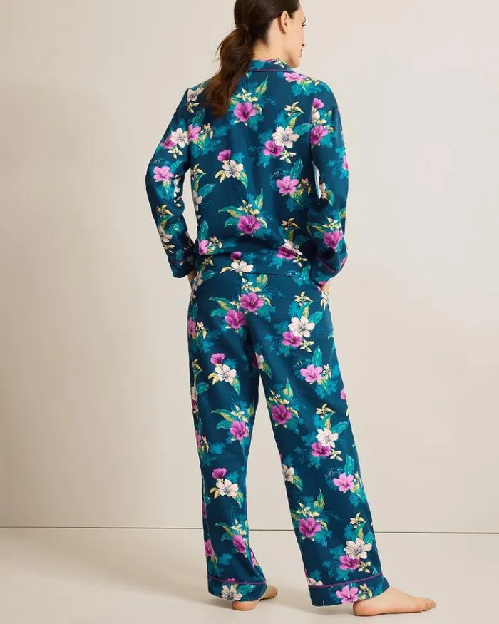 Women Tommy Bahama Sleepwear Woven Sateen Long Sleeve and Pants Pajama Set Summer Night