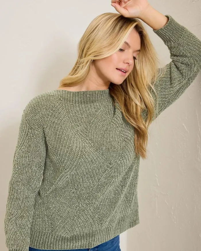 Women Tommy Bahama Sweaters Island Luna Chenille Shell Stitch BoatNeck Sweater Seagrass Women Tommy Bahama Sweaters Island Luna Chenille Shell Stitch BoatNeck Sweater Seagrass