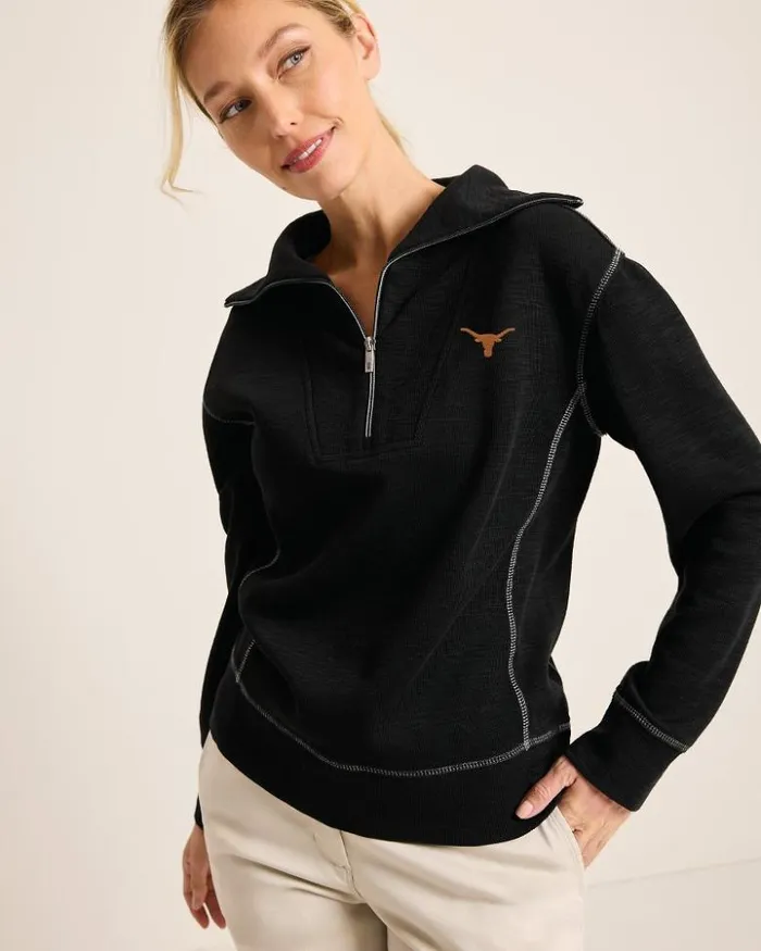 Women Tommy Bahama Sweatshirts Collegiate Tobago Bay HalfZip Sweatshirt Texas