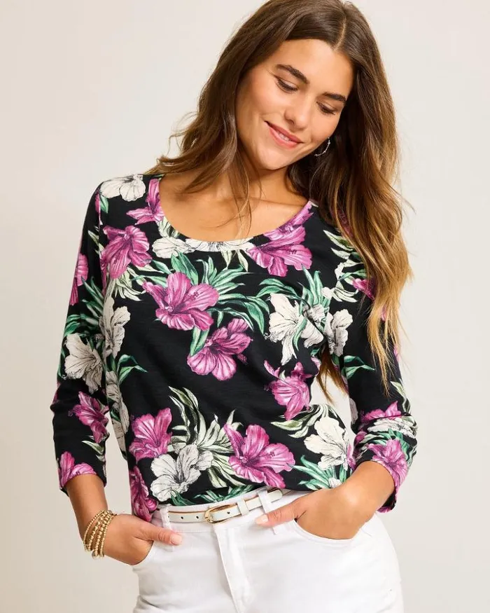 Women Tommy Bahama Tops and Shirts Ashby Isles Villa Garden 34Sleeve TShirt Black