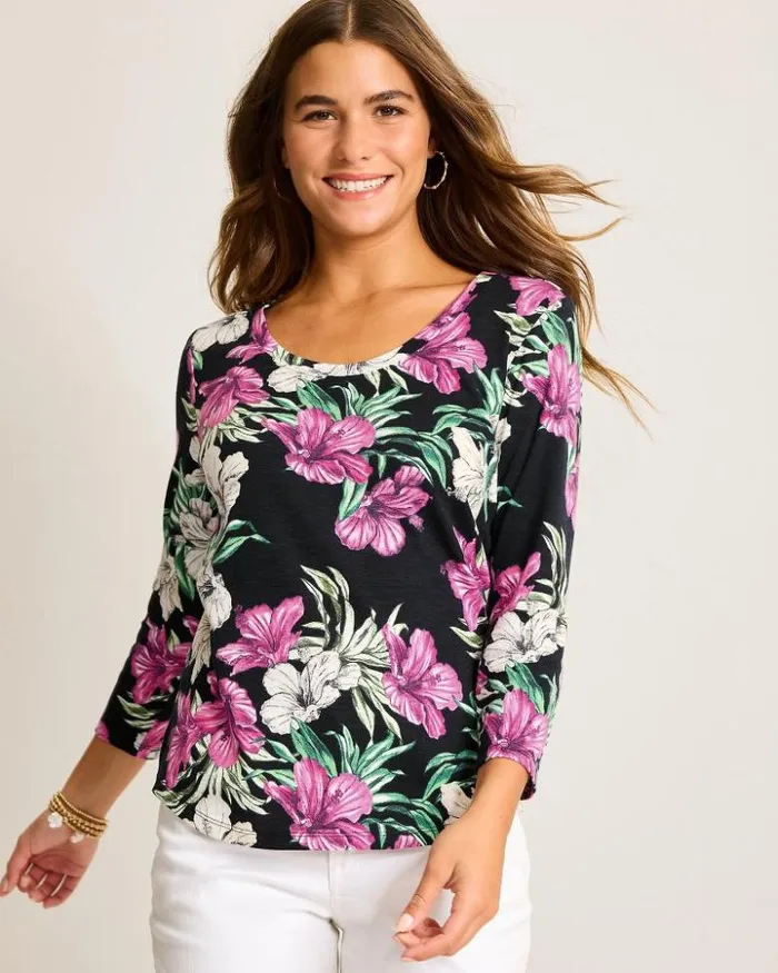 Women Tommy Bahama Tops and Shirts Ashby Isles Villa Garden 34Sleeve TShirt Black Women Tommy Bahama Tops and Shirts Ashby Isles Villa Garden 34Sleeve TShirt Black