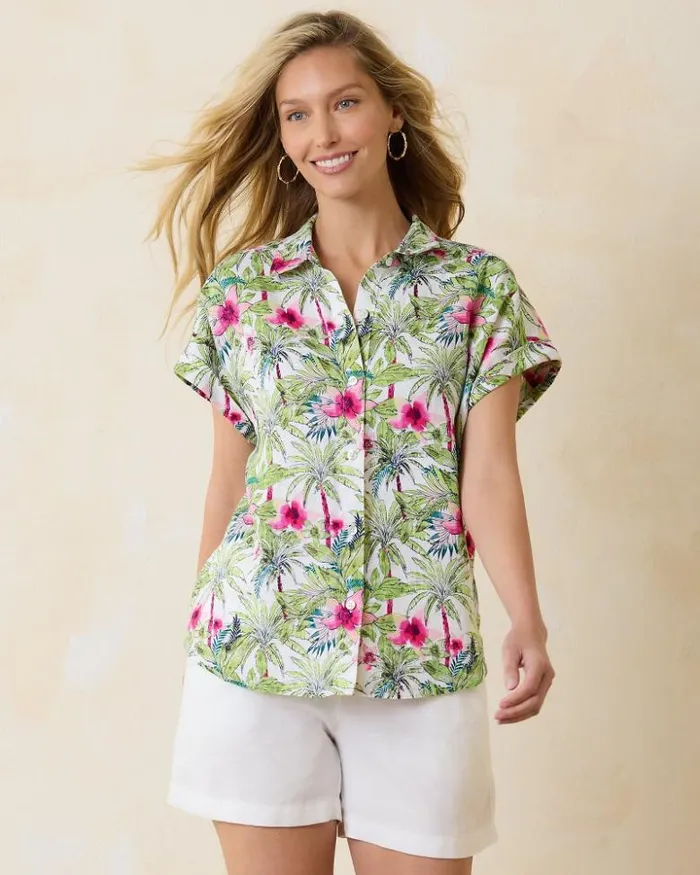 Women Tommy Bahama Tops and Shirts Coastalina Coastal Palms Linen Camp Shirt White Women Tommy Bahama Tops and Shirts Coastalina Coastal Palms Linen Camp Shirt White