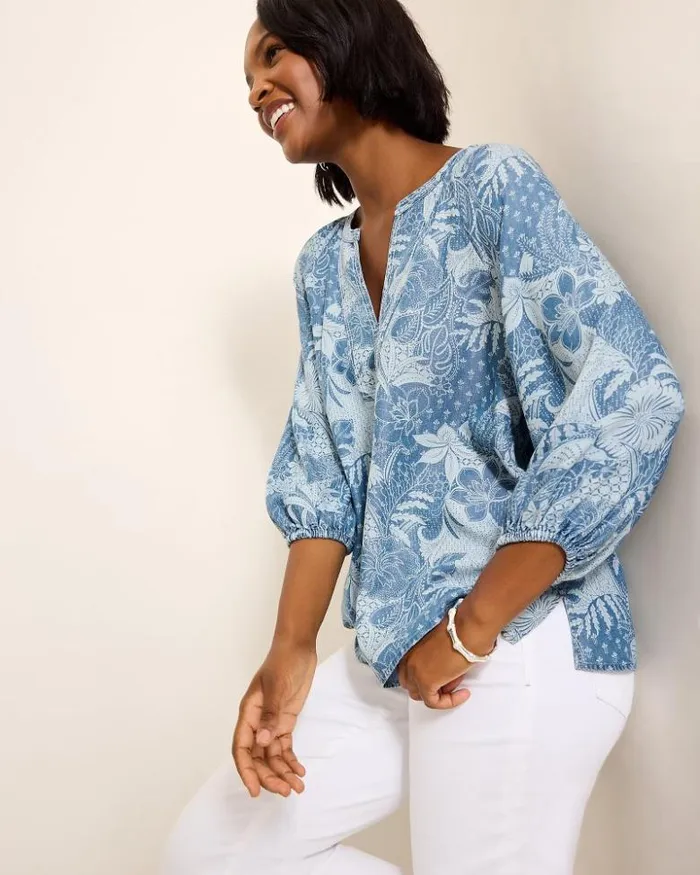 Women Tommy Bahama Tops and Shirts Secret Inlet 34Sleeve Top Med Marina Wash