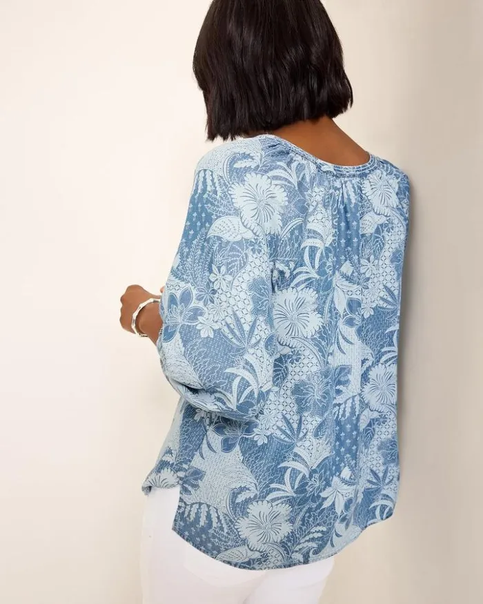 Women Tommy Bahama Tops and Shirts Secret Inlet 34Sleeve Top Med Marina Wash