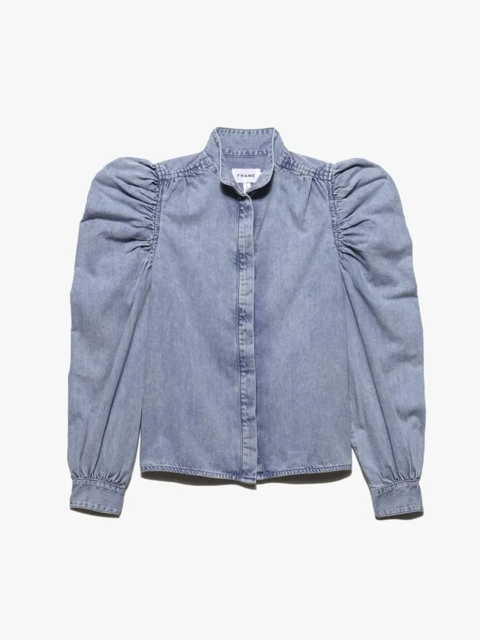 Women Tops and Blouses FRAME Gillian Long Sleeve Top 8212 Cresthaven