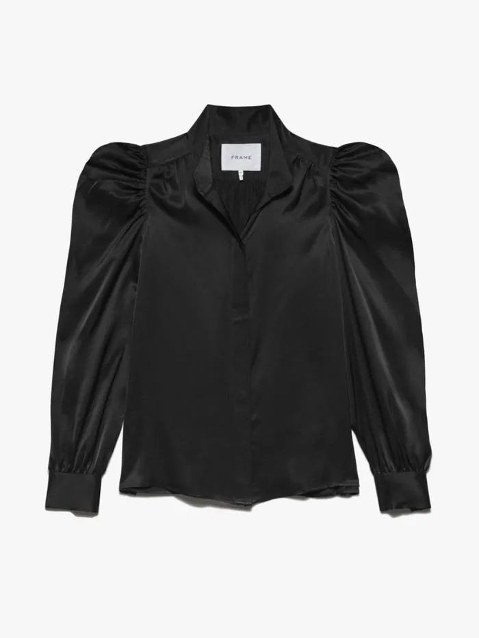 Women Tops and Blouses FRAME Gillian Long Sleeve Top 8212 Noir
