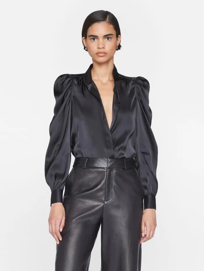 Women Tops and Blouses FRAME Gillian Long Sleeve Top 8212 Noir