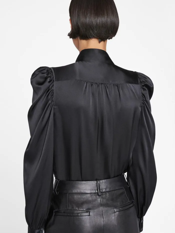 Women Tops and Blouses FRAME Gillian Long Sleeve Top 8212 Noir