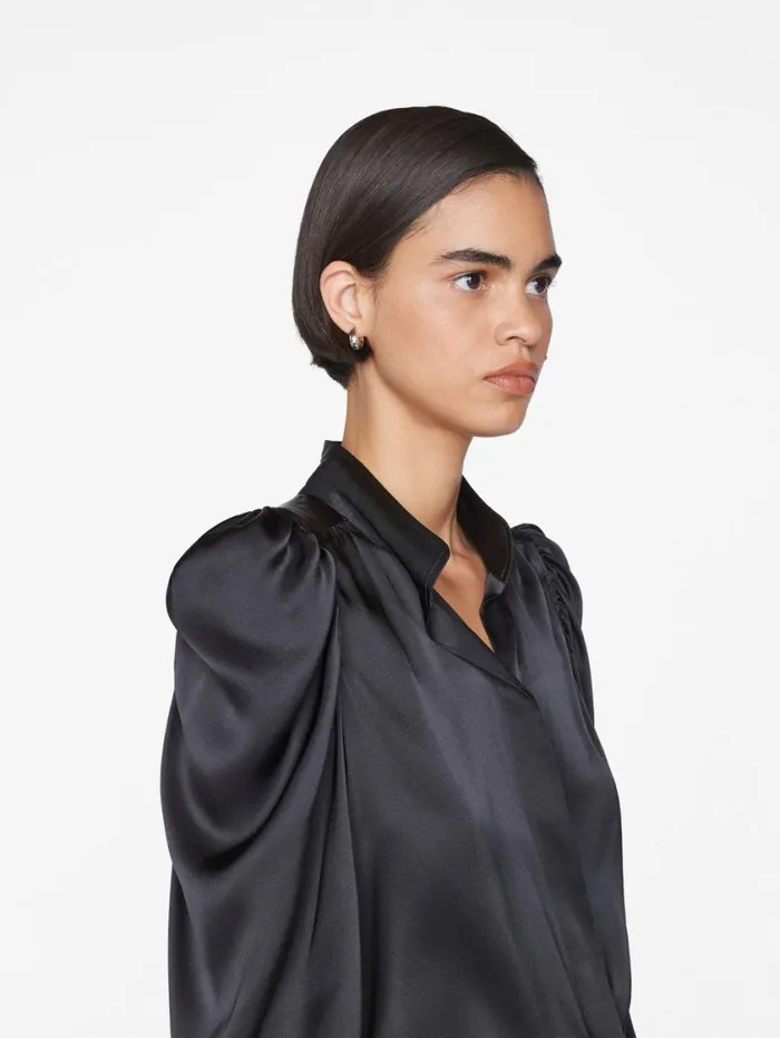 Women Tops and Blouses FRAME Gillian Long Sleeve Top 8212 Noir