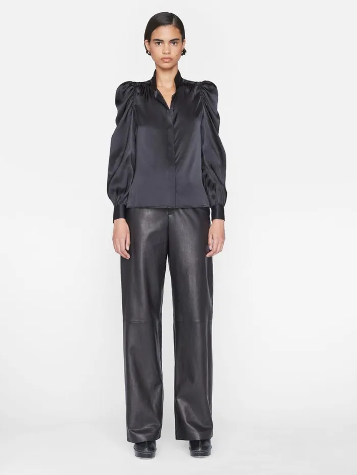 Women Tops and Blouses FRAME Gillian Long Sleeve Top 8212 Noir