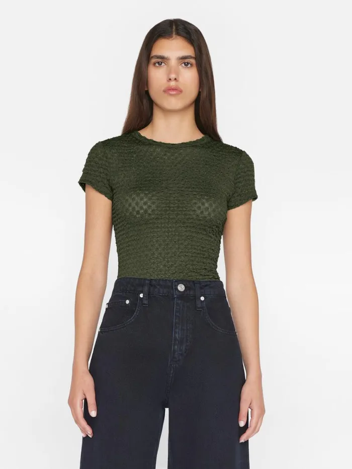 Women Tops and Blouses FRAME Mesh Lace Baby Tee 8212 Surplus
