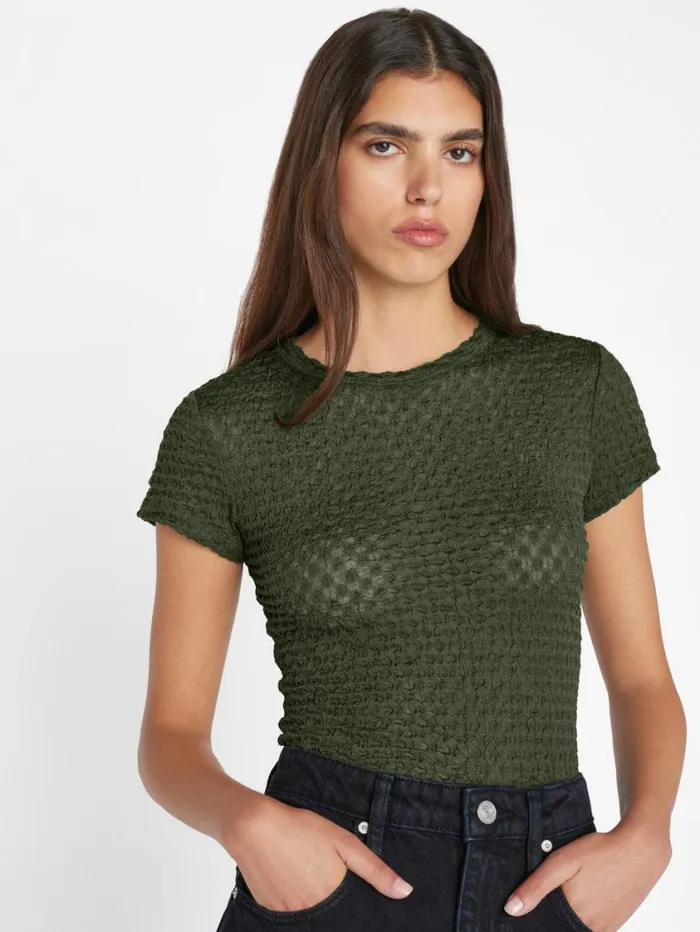Women Tops and Blouses FRAME Mesh Lace Baby Tee 8212 Surplus