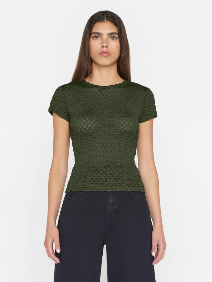 Women Tops and Blouses FRAME Mesh Lace Baby Tee 8212 Surplus