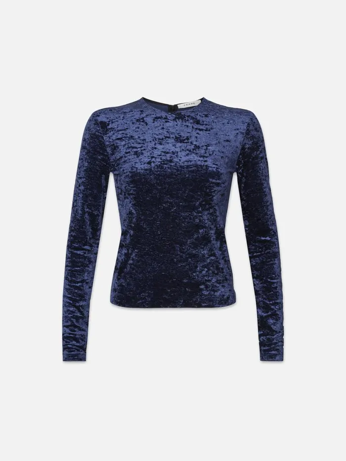 Women Tops and Blouses FRAME Velvet Long Sleeve Top 8212 Blu Scuro