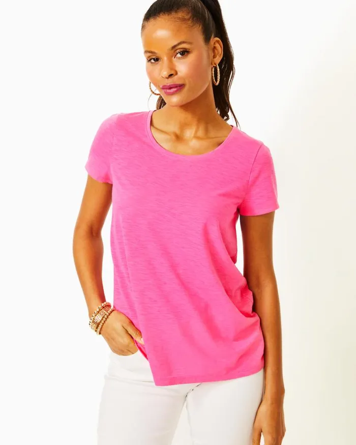 Women Tops Lilly Pulitzer Etta Scoopneck Top Roxie Pink