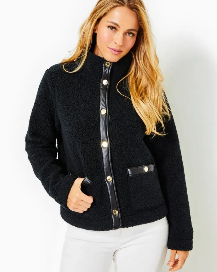 Women Tops Lilly Pulitzer Kamey Sherpa Jacket Onyx Women Tops Lilly Pulitzer Kamey Sherpa Jacket Onyx