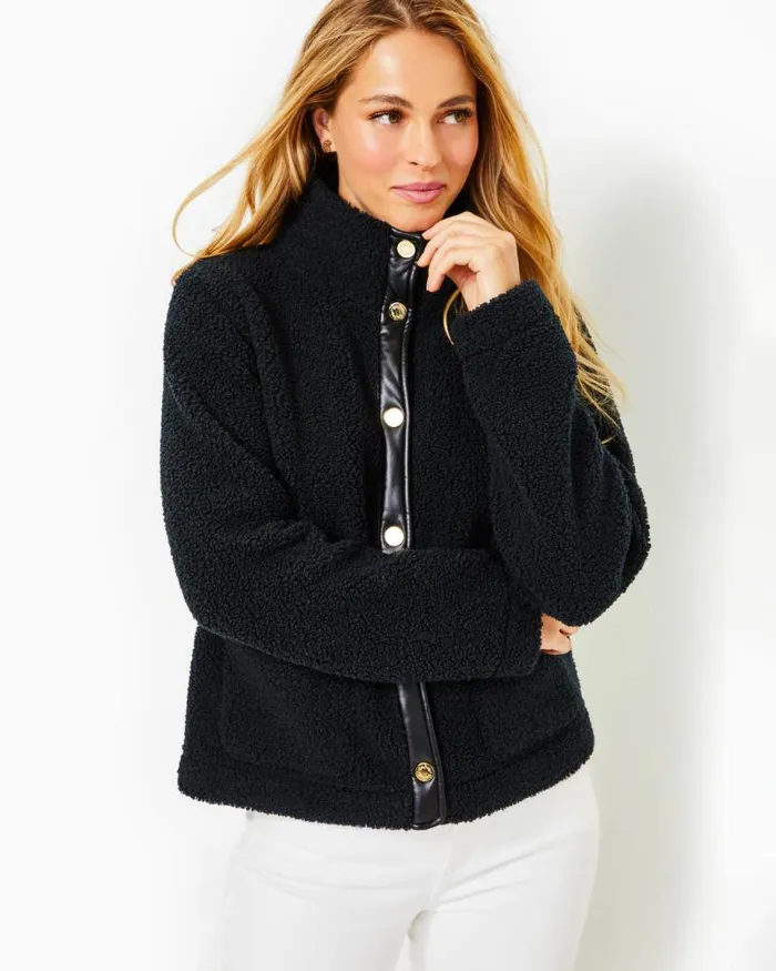 Women Tops Lilly Pulitzer Kamey Sherpa Jacket Onyx Women Tops Lilly Pulitzer Kamey Sherpa Jacket Onyx