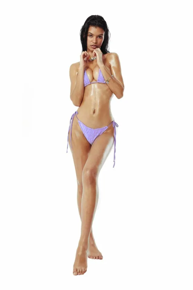 Women Towelling Micro Bikini Bottoms In Lilac Jaded London Bikinis