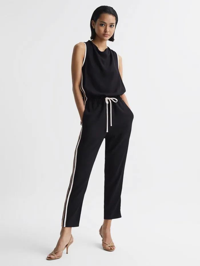 Women Tyla Side Stripe Jumpsuit Black Reiss Jumpsuits