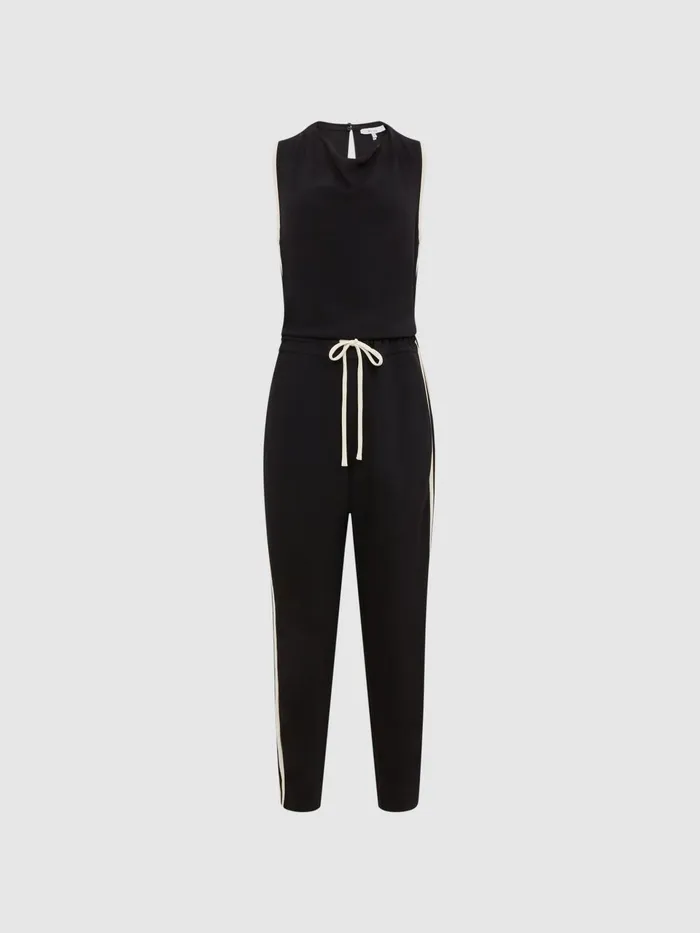 Women Tyla Side Stripe Jumpsuit Black Reiss Jumpsuits