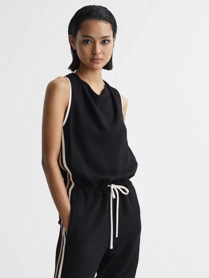 Women Tyla Side Stripe Jumpsuit Black Reiss Jumpsuits