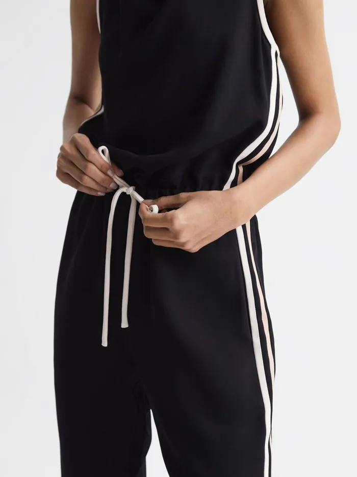 Women Tyla Side Stripe Jumpsuit Black Reiss Jumpsuits