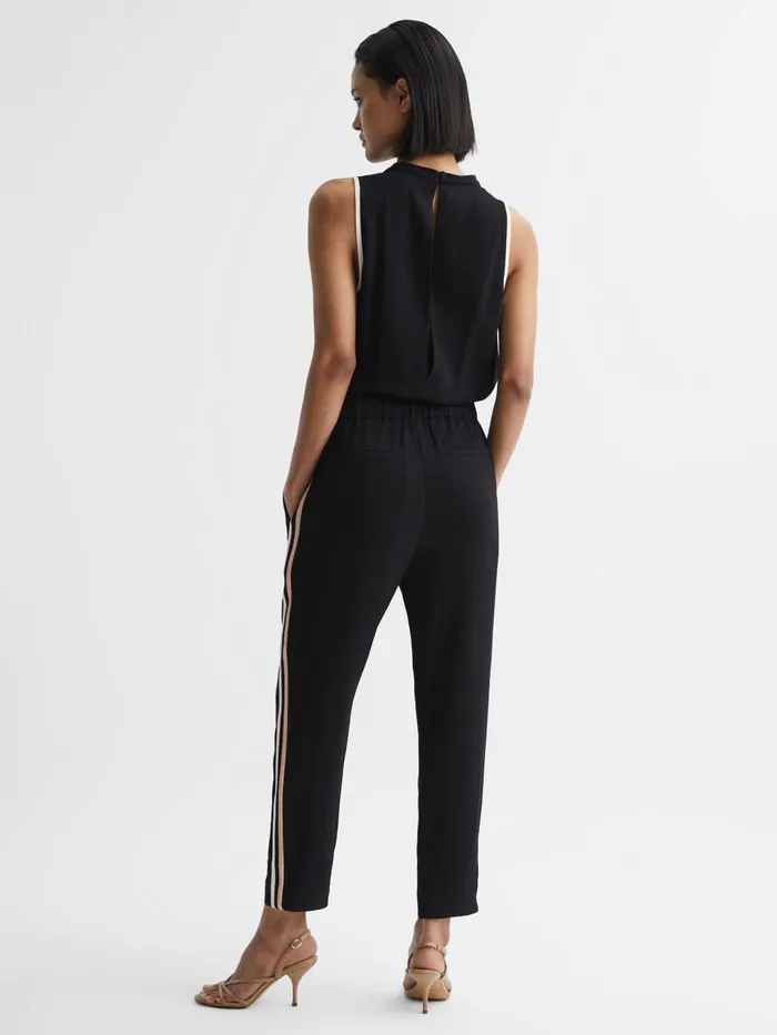 Women Tyla Side Stripe Jumpsuit Black Reiss Jumpsuits