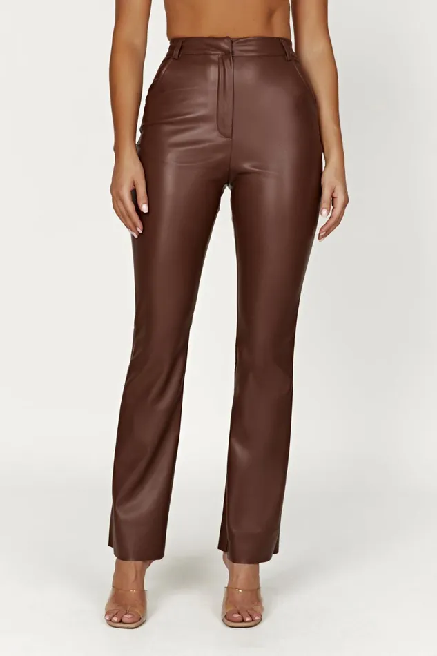 Women Tyra Straight Leg Faux Leather Pants 8211 Chocolate Chocolate Meshki Pants
