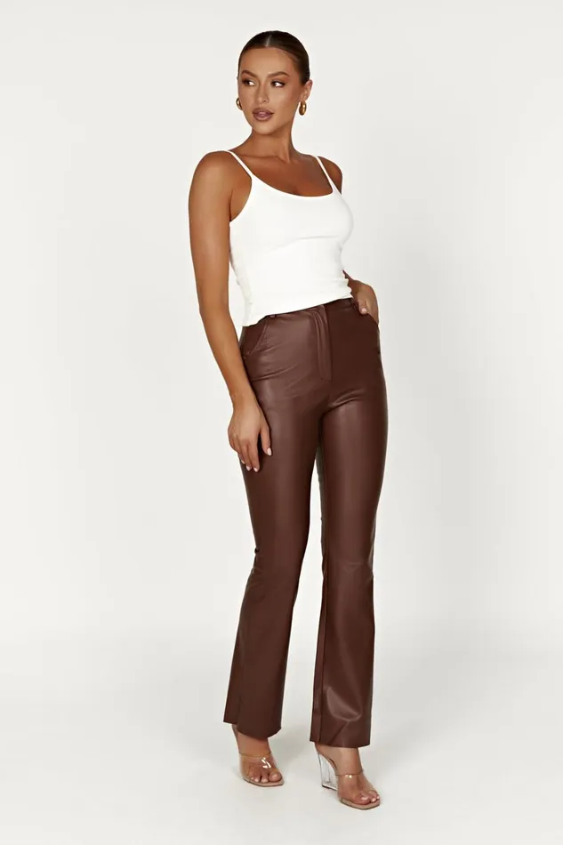 Women Tyra Straight Leg Faux Leather Pants 8211 Chocolate Chocolate Meshki Pants