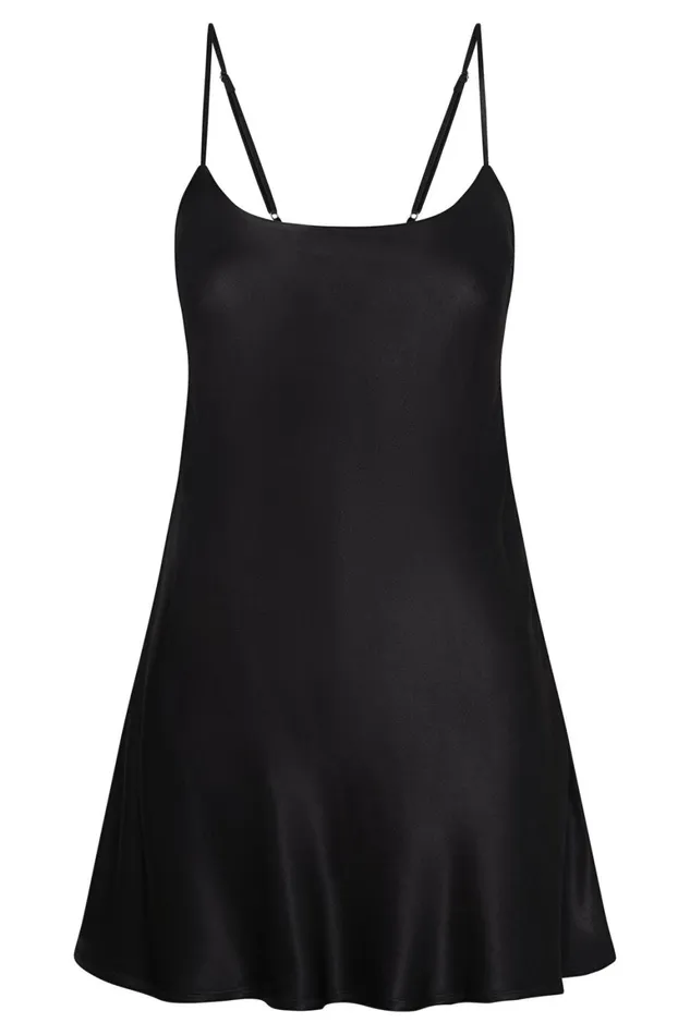 Women Valentina Satin Mini Dress 8211 Black Black Meshki Mini Dresses