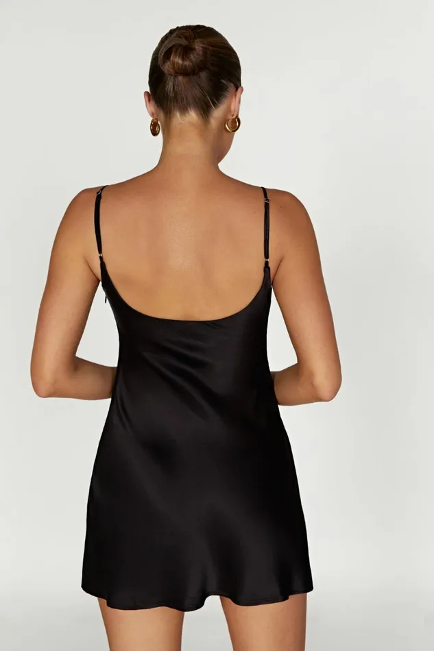 Women Valentina Satin Mini Dress 8211 Black Black Meshki Mini Dresses
